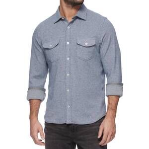 NEW FLAGS & ANTHEM harvey stretch twill knit flannel shirt in light blue